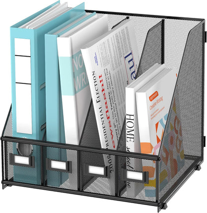 4-Compartment Magazine File Holder and File Organizer for Desk, Black