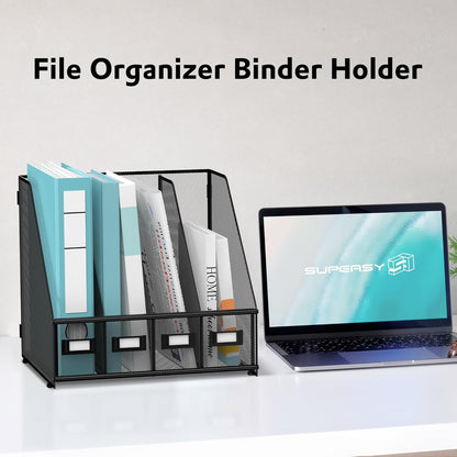 4-Compartment Magazine File Holder and File Organizer for Desk, Black