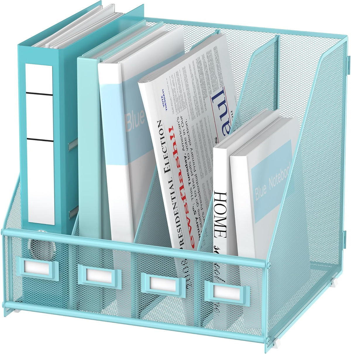 4-Compartment Magazine File Holder and File Organizer for Desk, Black