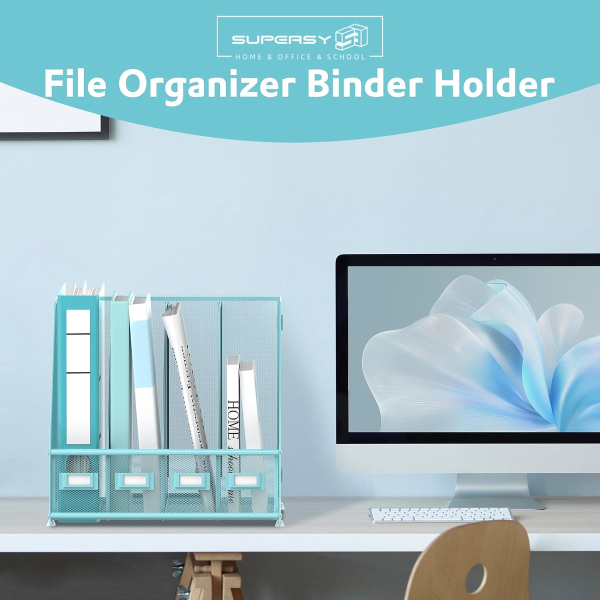 4-Compartment Magazine File Holder and File Organizer for Desk, Black