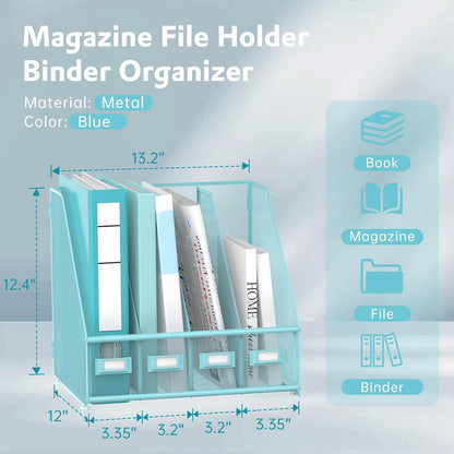 4-Compartment Magazine File Holder and File Organizer for Desk, Black