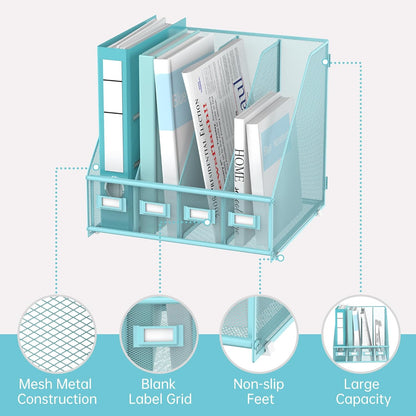 4-Compartment Magazine File Holder and File Organizer for Desk, Black