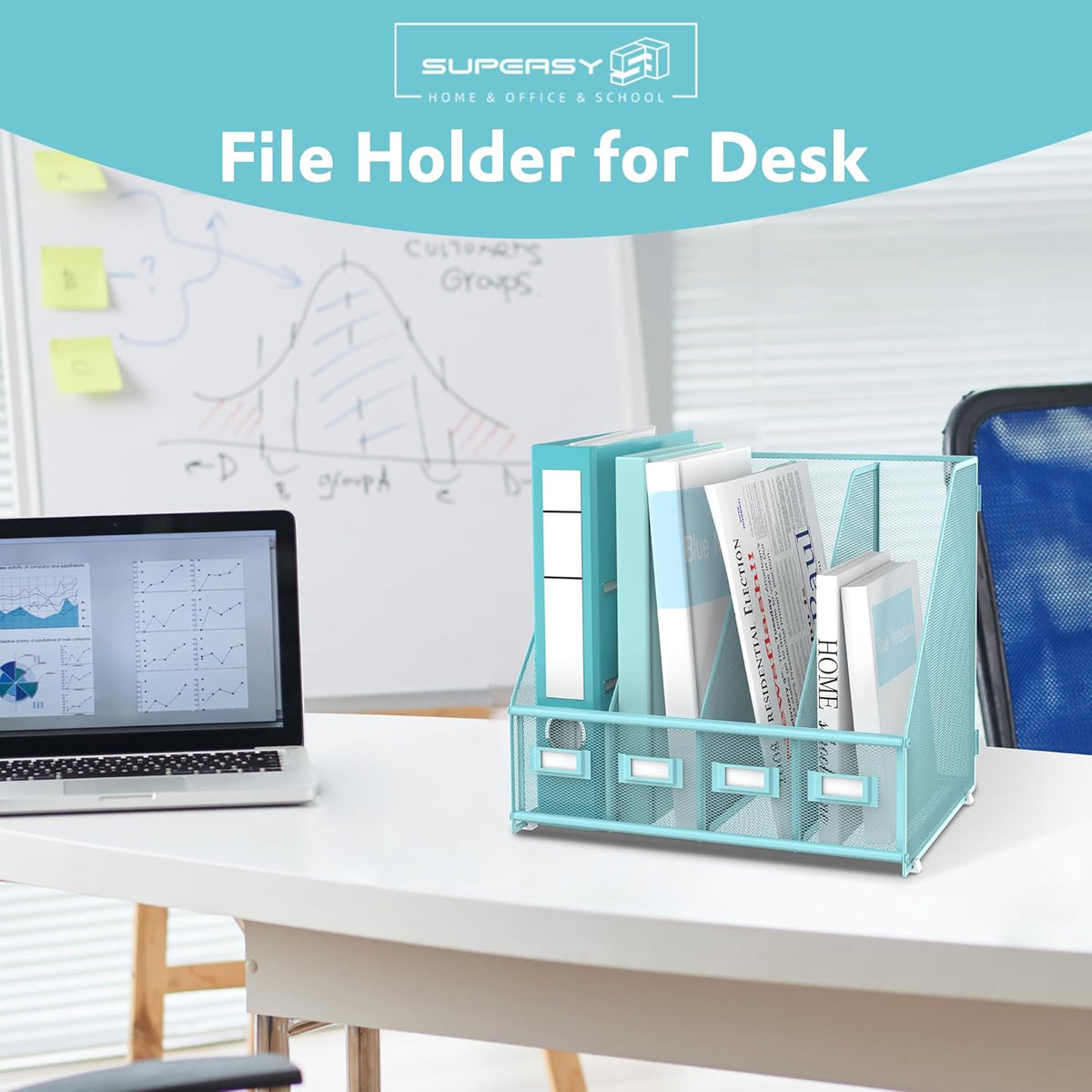 4-Compartment Magazine File Holder and File Organizer for Desk, Black