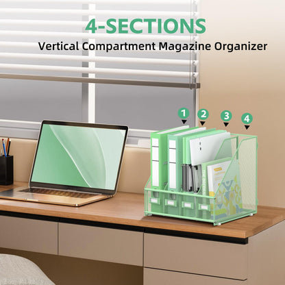 4-Compartment Magazine File Holder and File Organizer for Desk, Black