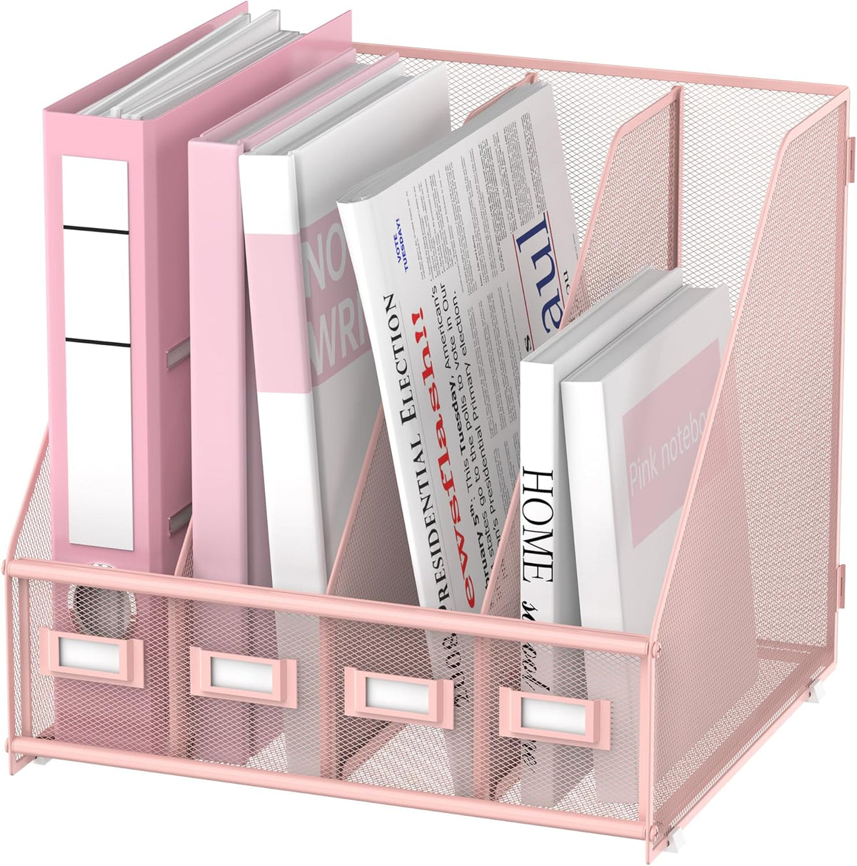 4-Compartment Magazine File Holder and File Organizer for Desk, Black