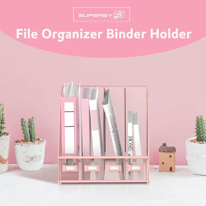 4-Compartment Magazine File Holder and File Organizer for Desk, Black