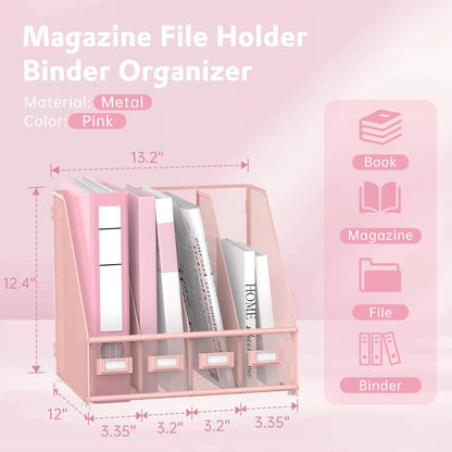 4-Compartment Magazine File Holder and File Organizer for Desk, Black