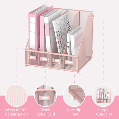 4-Compartment Magazine File Holder and File Organizer for Desk, Black