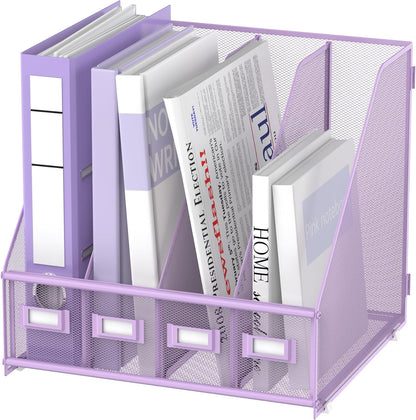 4-Compartment Magazine File Holder and File Organizer for Desk, Black