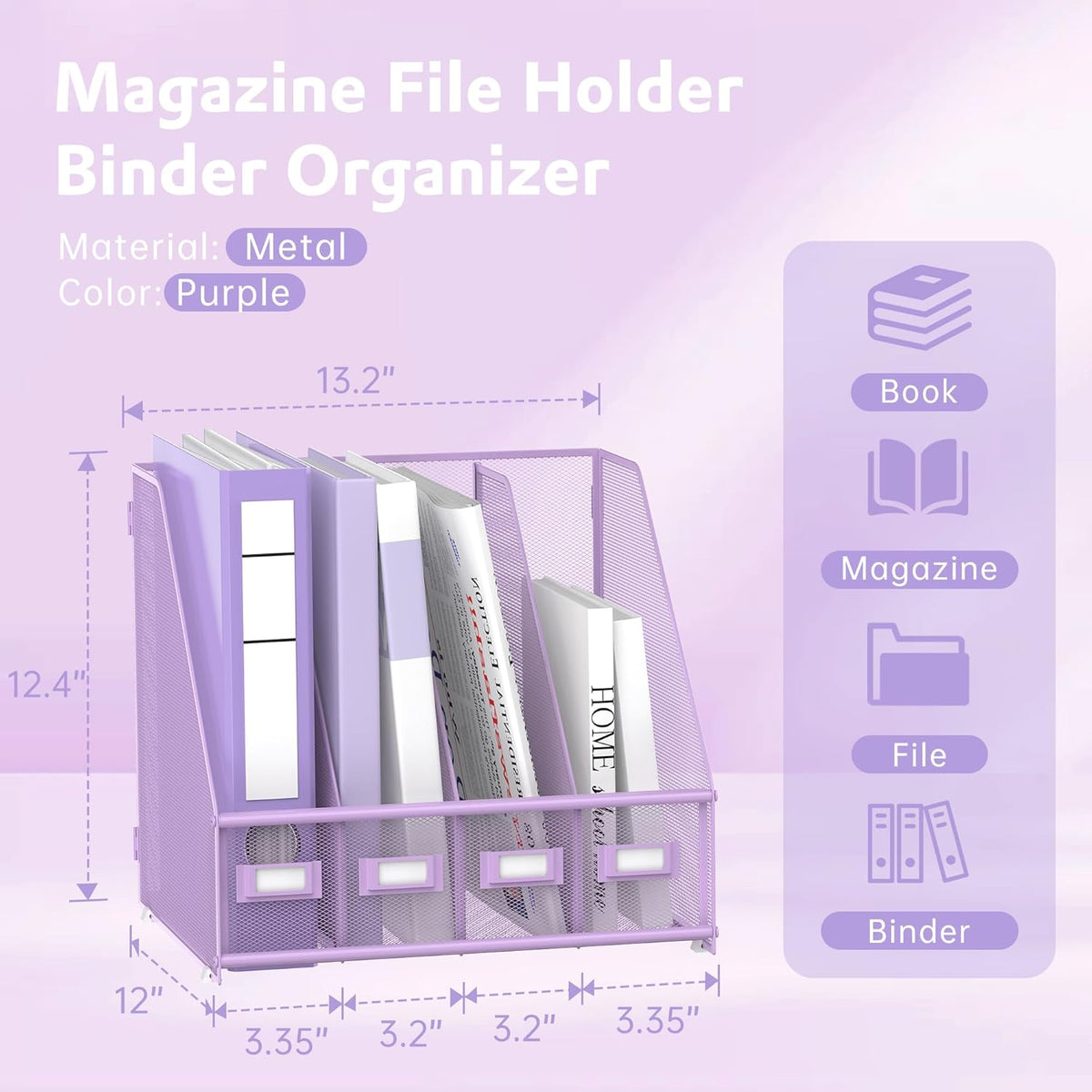 4-Compartment Magazine File Holder and File Organizer for Desk, Black