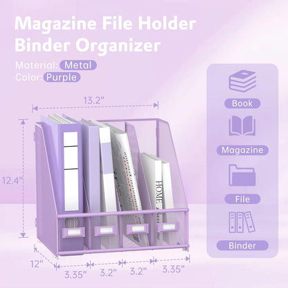 4-Compartment Magazine File Holder and File Organizer for Desk, Black