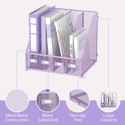 4-Compartment Magazine File Holder and File Organizer for Desk, Black
