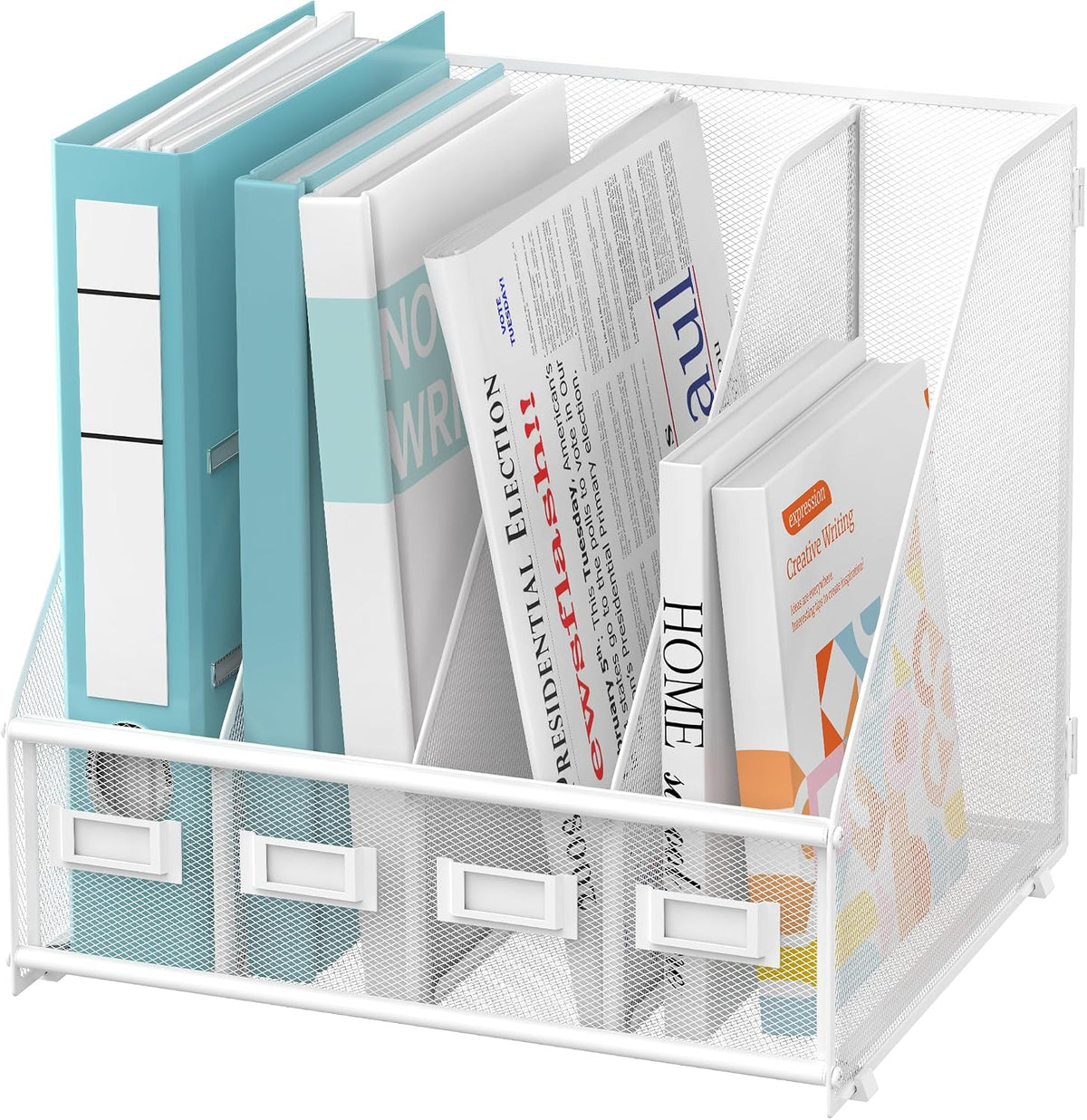4-Compartment Magazine File Holder and File Organizer for Desk, Black