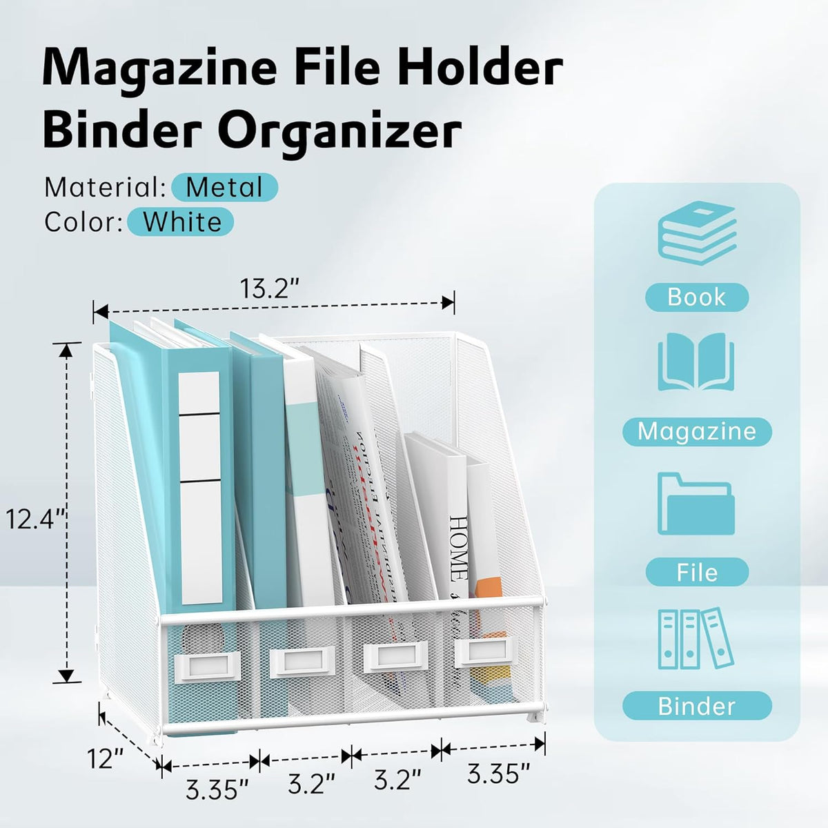 4-Compartment Magazine File Holder and File Organizer for Desk, Black