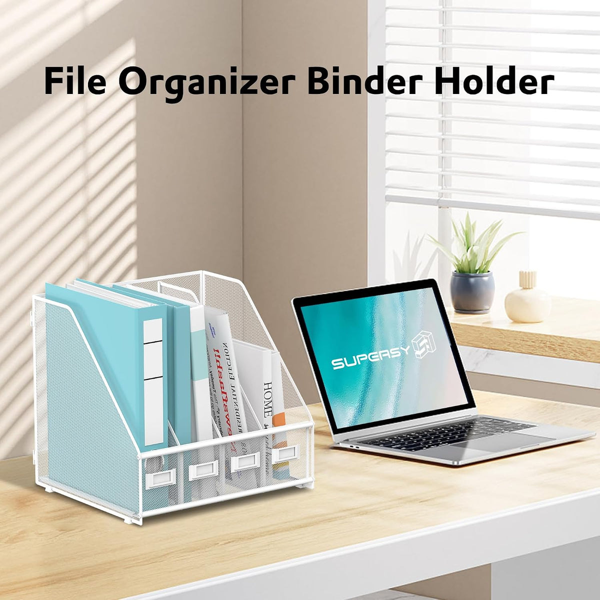 4-Compartment Magazine File Holder and File Organizer for Desk, Black