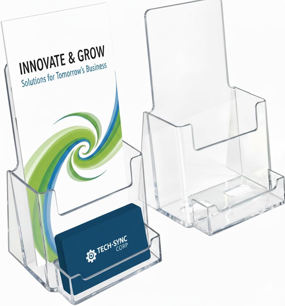 252922-2PK Counter Trifold Brochure Holder with Business Card Pocket, Clear