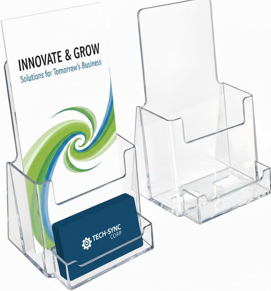 252922-2PK Counter Trifold Brochure Holder with Business Card Pocket, Clear