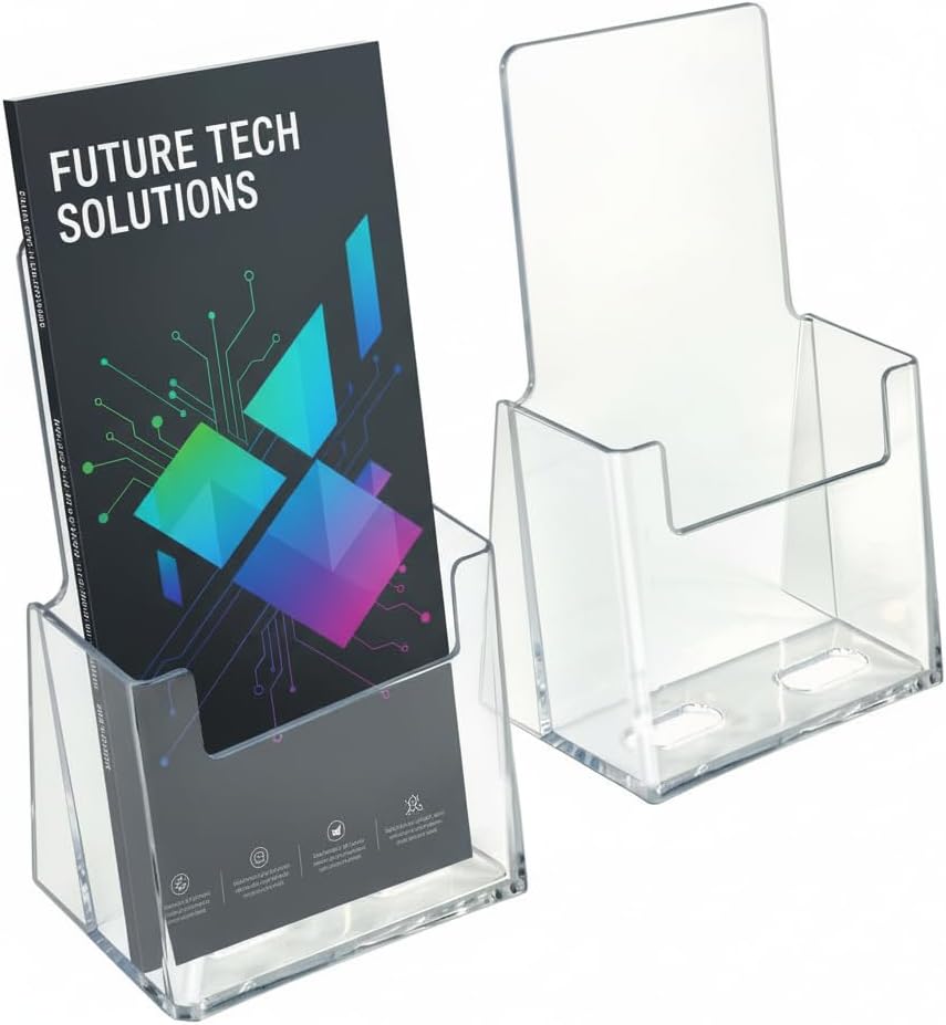 252922-2PK Counter Trifold Brochure Holder with Business Card Pocket, Clear