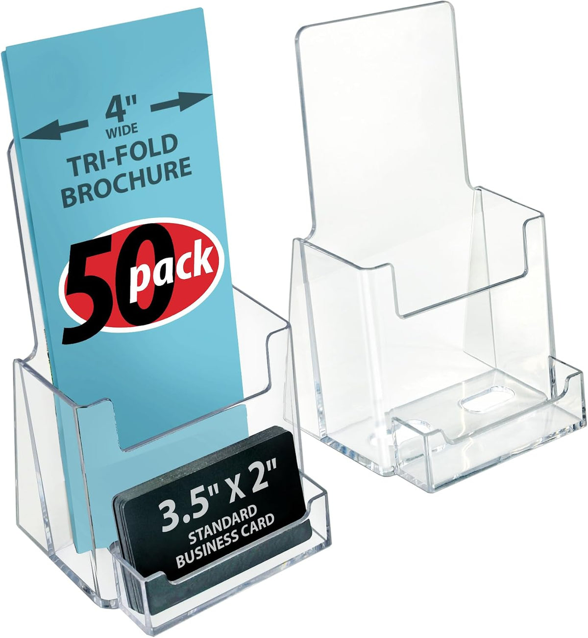 252922-2PK Counter Trifold Brochure Holder with Business Card Pocket, Clear