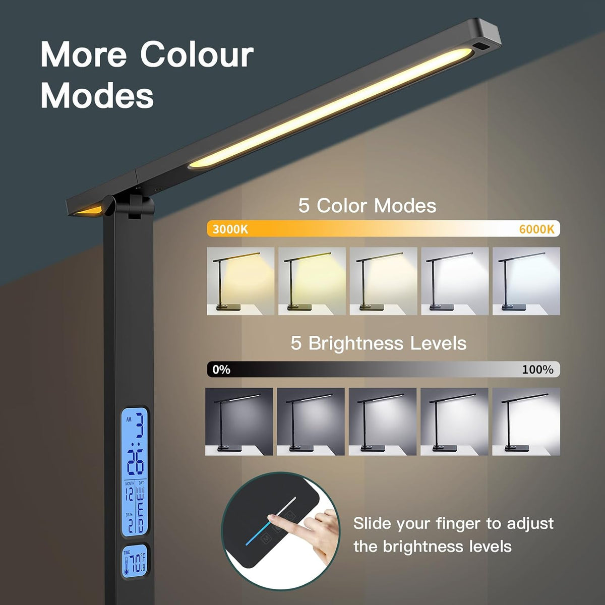 LAOPAO Desk Lamp with Wireless Charger: USB Charging Port, Table Lamp with Clock, Desk Lamps for Home Office College Dorm Room Essentials