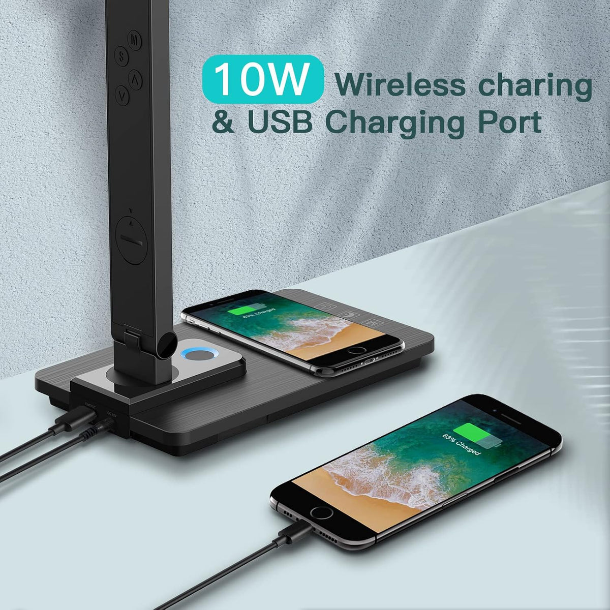 LAOPAO Desk Lamp with Wireless Charger: USB Charging Port, Table Lamp with Clock, Desk Lamps for Home Office College Dorm Room Essentials