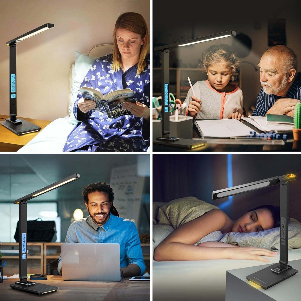 LAOPAO Desk Lamp with Wireless Charger: USB Charging Port, Table Lamp with Clock, Desk Lamps for Home Office College Dorm Room Essentials