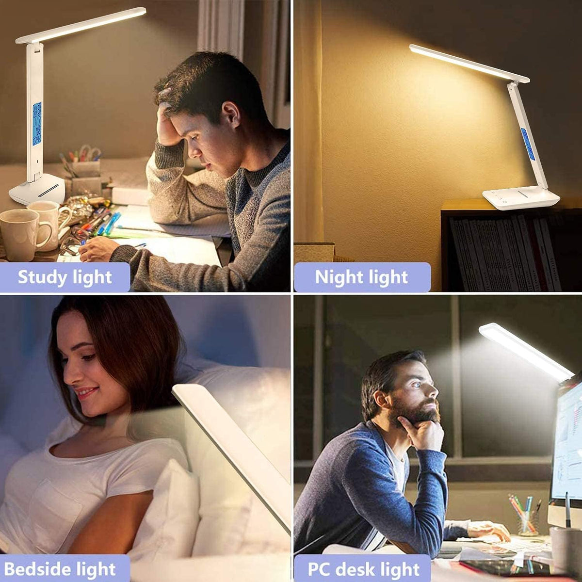 LAOPAO Desk Lamp with Wireless Charger: USB Charging Port, Table Lamp with Clock, Desk Lamps for Home Office College Dorm Room Essentials