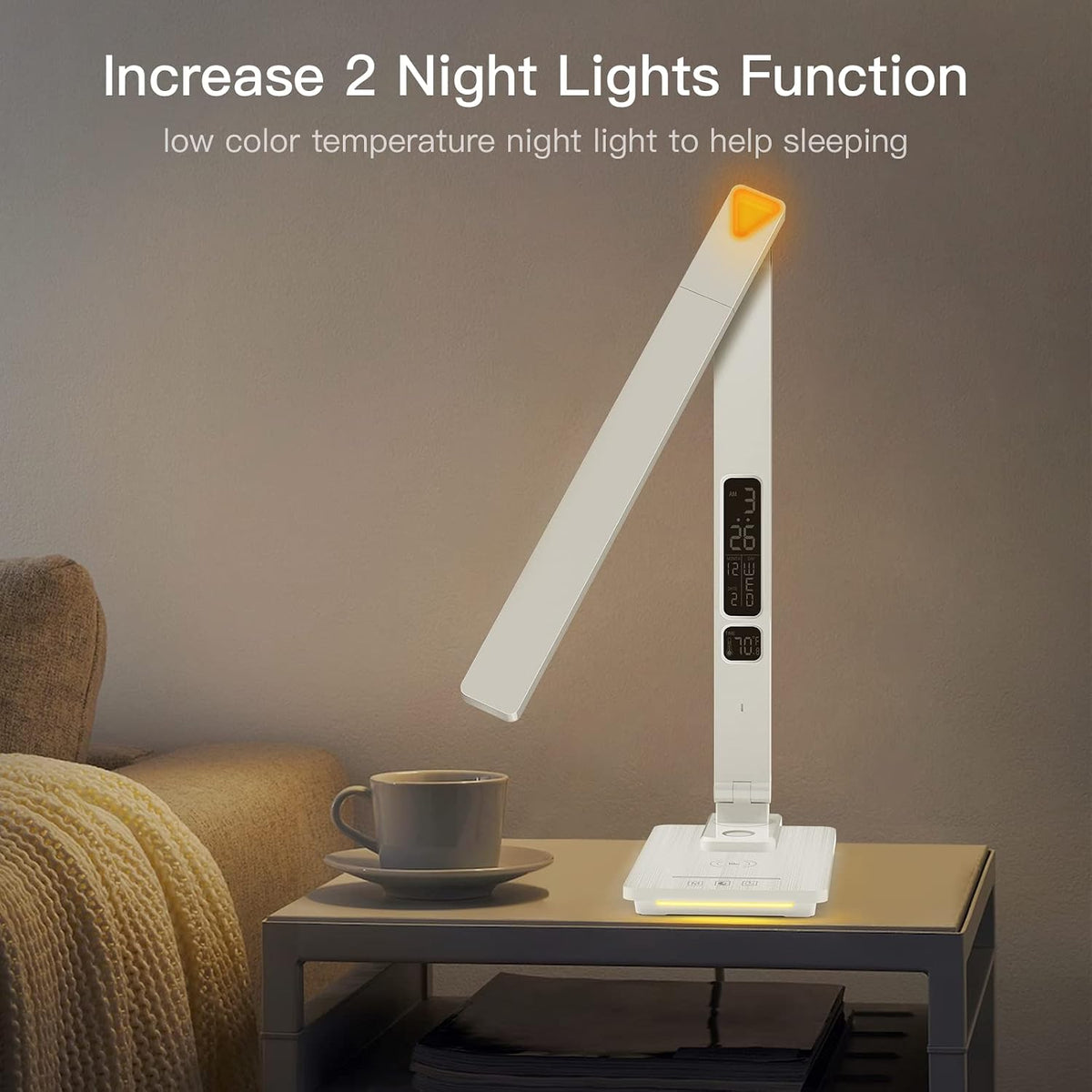 LAOPAO Desk Lamp with Wireless Charger: USB Charging Port, Table Lamp with Clock, Desk Lamps for Home Office College Dorm Room Essentials