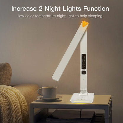 LAOPAO Desk Lamp with Wireless Charger: USB Charging Port, Table Lamp with Clock, Desk Lamps for Home Office College Dorm Room Essentials