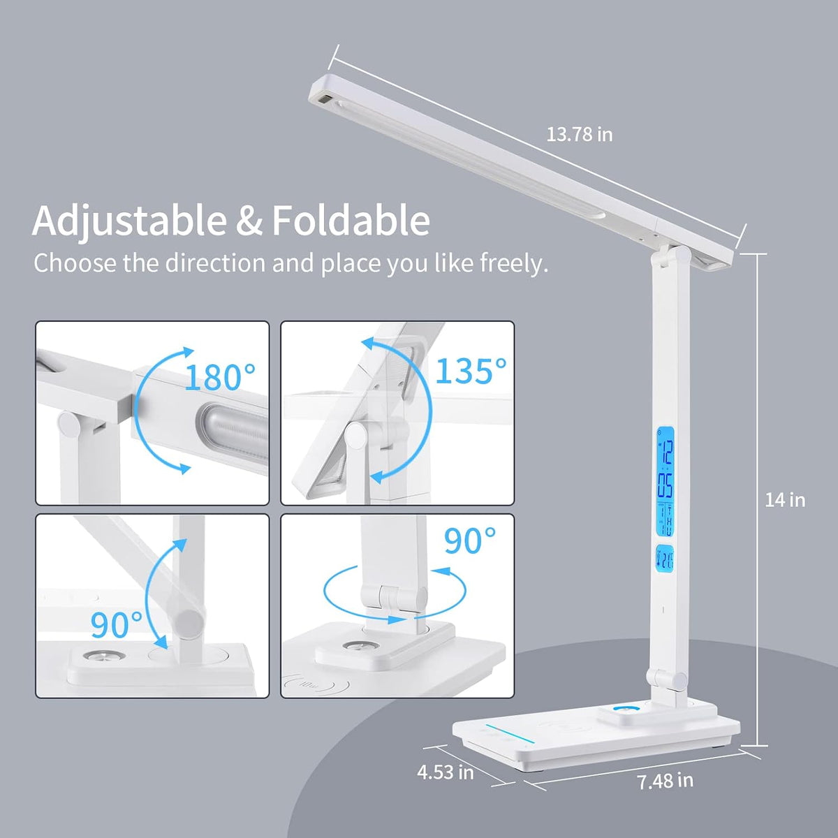 LAOPAO Desk Lamp with Wireless Charger: USB Charging Port, Table Lamp with Clock, Desk Lamps for Home Office College Dorm Room Essentials