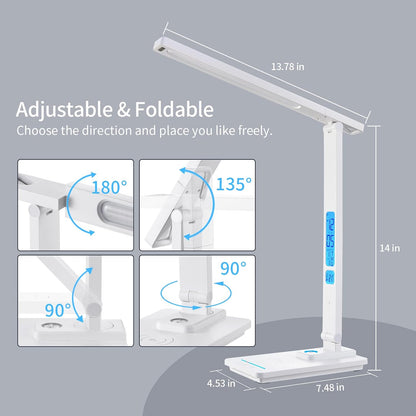 LAOPAO Desk Lamp with Wireless Charger: USB Charging Port, Table Lamp with Clock, Desk Lamps for Home Office College Dorm Room Essentials