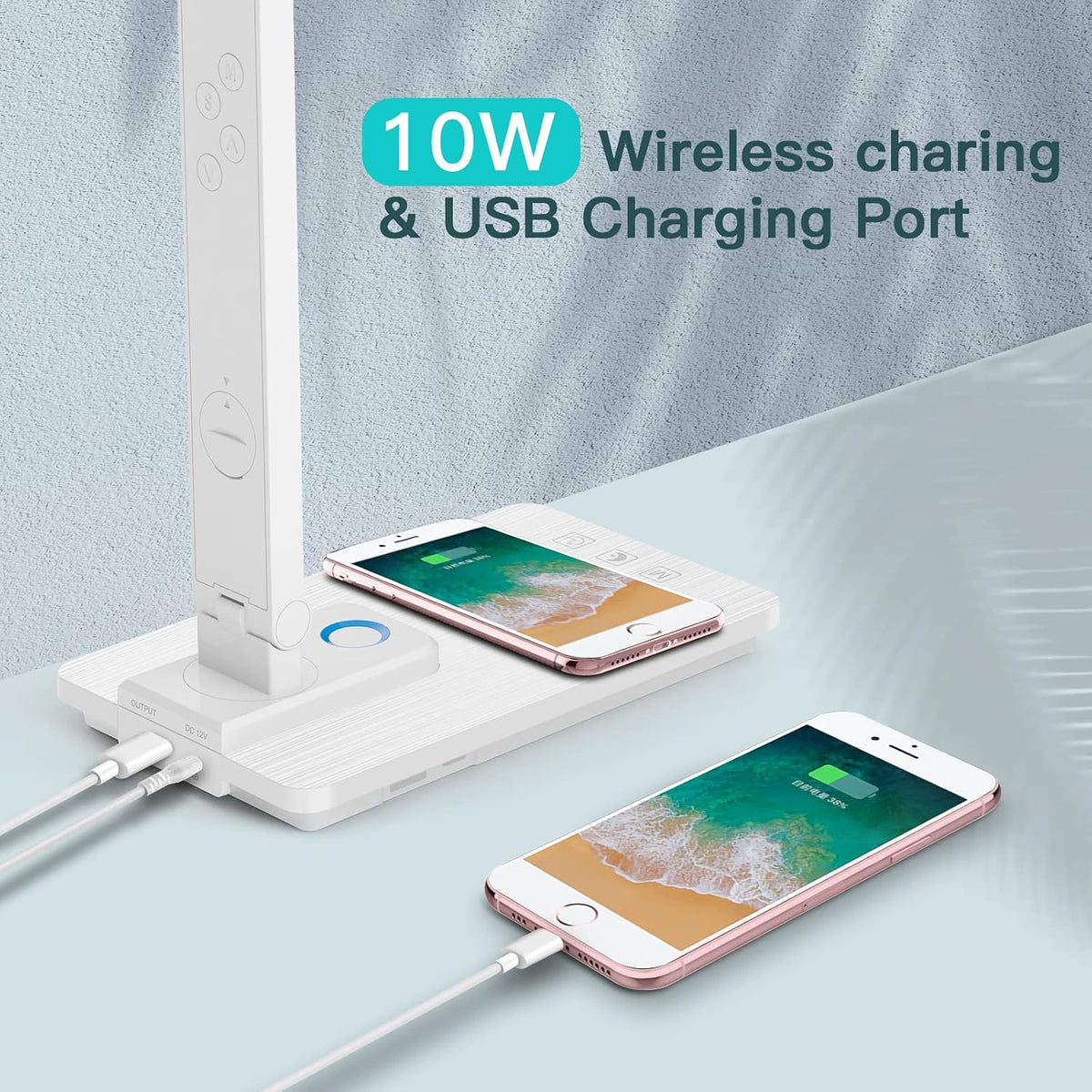 LAOPAO Desk Lamp with Wireless Charger: USB Charging Port, Table Lamp with Clock, Desk Lamps for Home Office College Dorm Room Essentials
