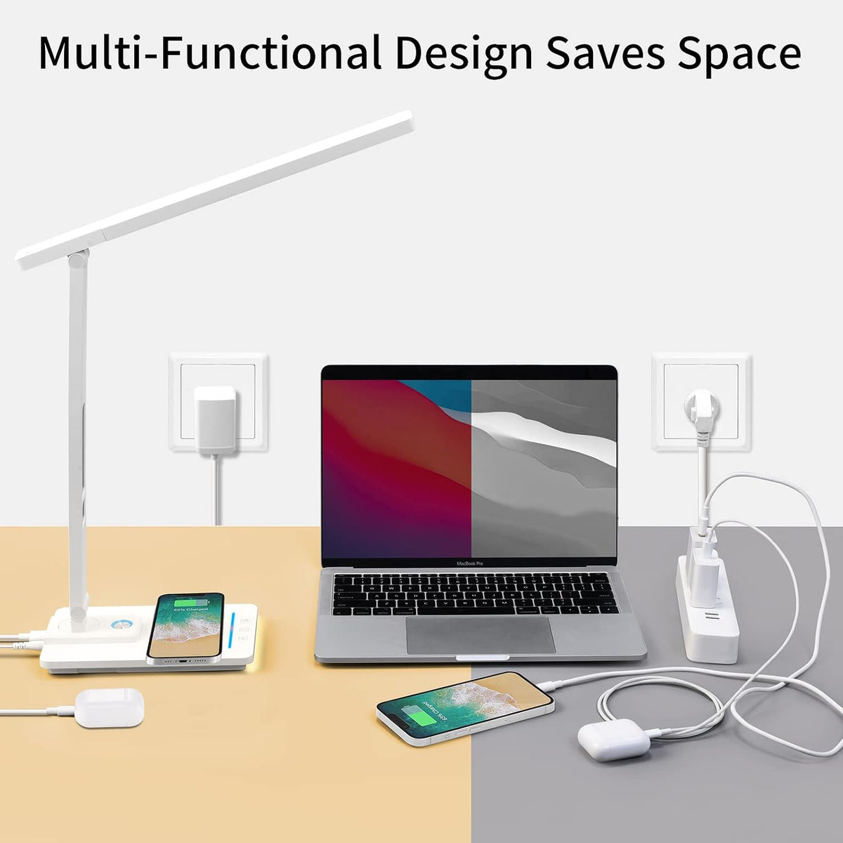 LAOPAO Desk Lamp with Wireless Charger: USB Charging Port, Table Lamp with Clock, Desk Lamps for Home Office College Dorm Room Essentials
