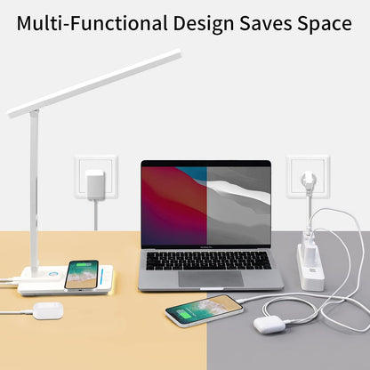LAOPAO Desk Lamp with Wireless Charger: USB Charging Port, Table Lamp with Clock, Desk Lamps for Home Office College Dorm Room Essentials