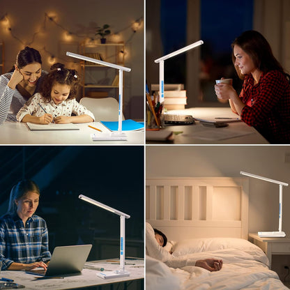 LAOPAO Desk Lamp with Wireless Charger: USB Charging Port, Table Lamp with Clock, Desk Lamps for Home Office College Dorm Room Essentials