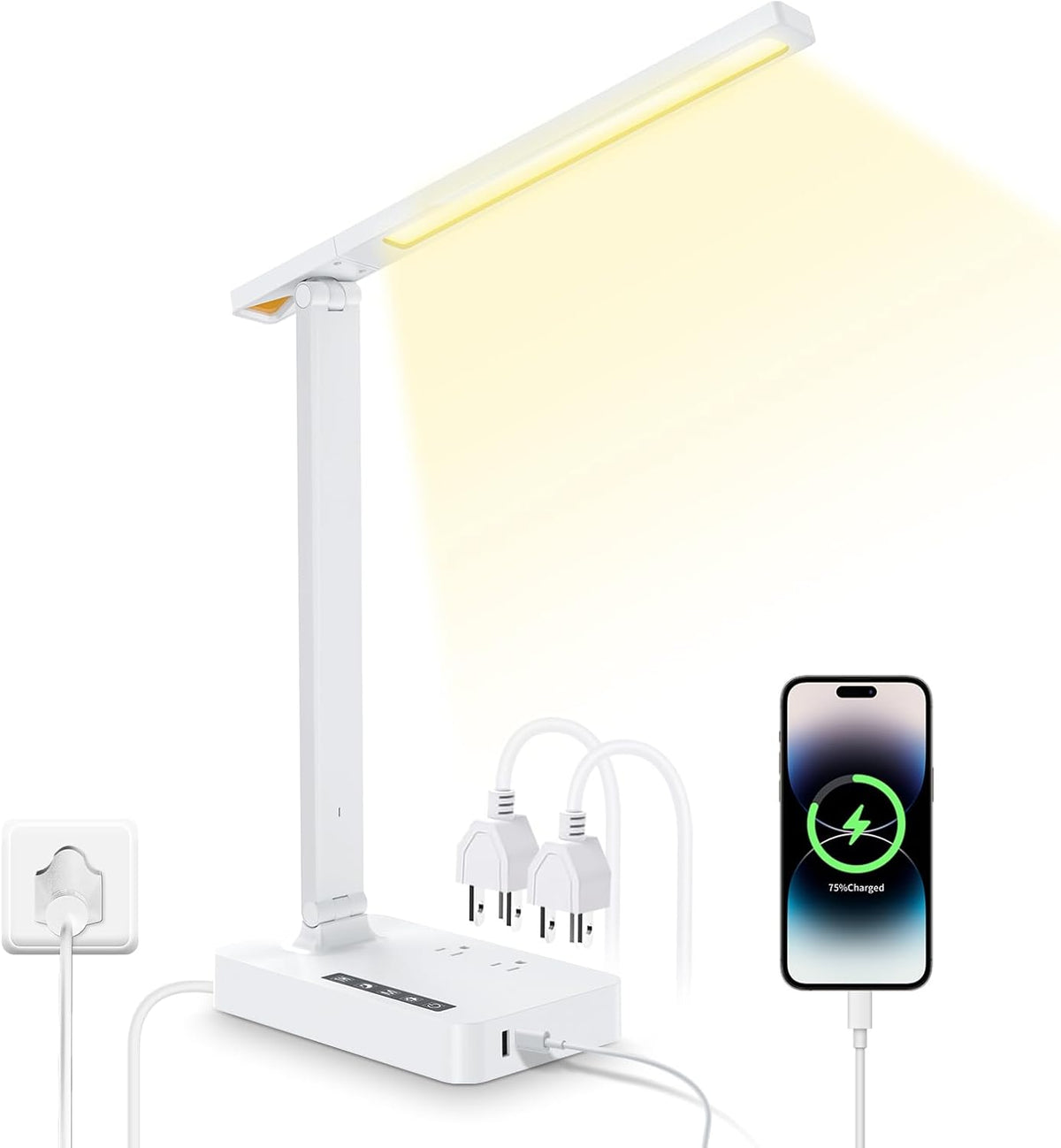 LAOPAO Desk Lamp with Wireless Charger: USB Charging Port, Table Lamp with Clock, Desk Lamps for Home Office College Dorm Room Essentials