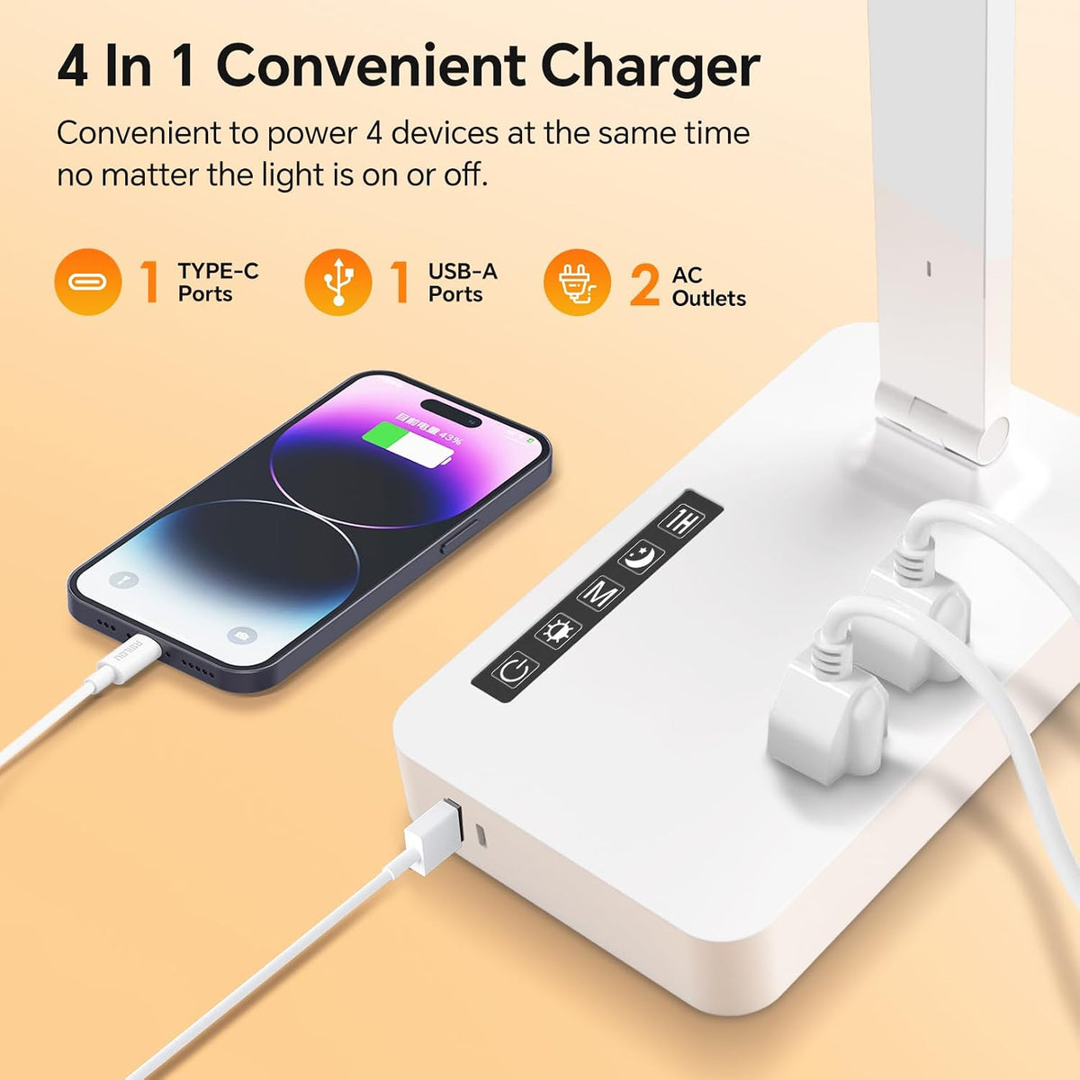 LAOPAO Desk Lamp with Wireless Charger: USB Charging Port, Table Lamp with Clock, Desk Lamps for Home Office College Dorm Room Essentials