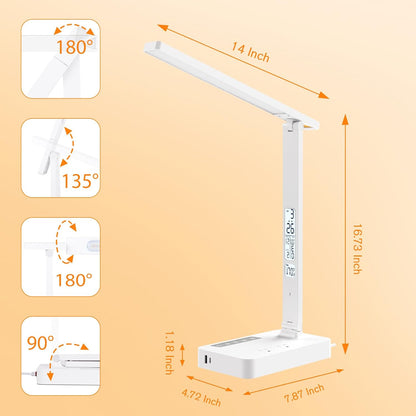 LAOPAO Desk Lamp with Wireless Charger: USB Charging Port, Table Lamp with Clock, Desk Lamps for Home Office College Dorm Room Essentials