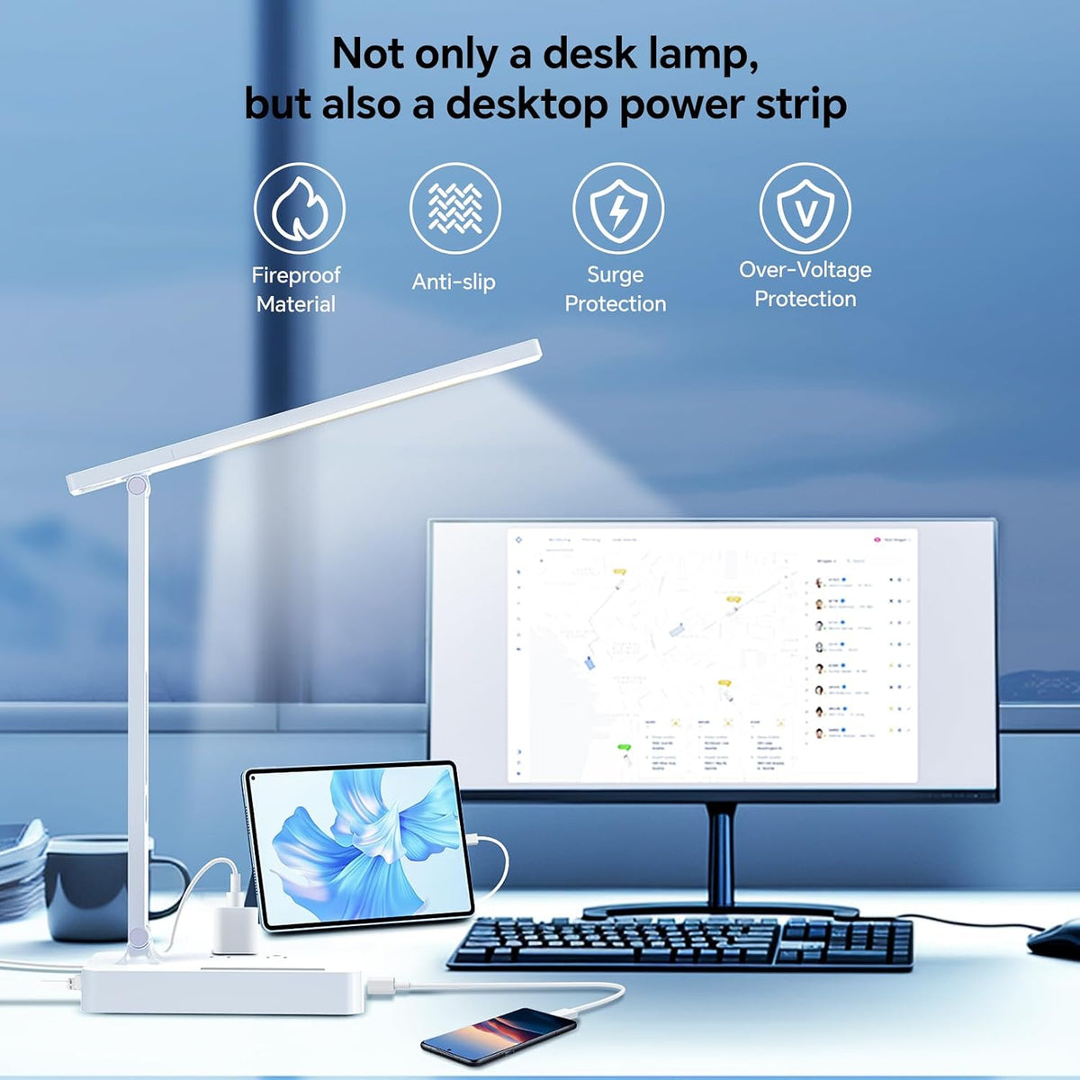 LAOPAO Desk Lamp with Wireless Charger: USB Charging Port, Table Lamp with Clock, Desk Lamps for Home Office College Dorm Room Essentials