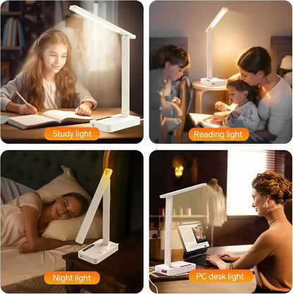 LAOPAO Desk Lamp with Wireless Charger: USB Charging Port, Table Lamp with Clock, Desk Lamps for Home Office College Dorm Room Essentials