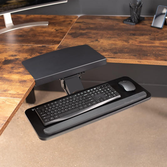 Black Under Desk Corner 25 x 10 inch Keyboard Tray, MOUNT-KB03B