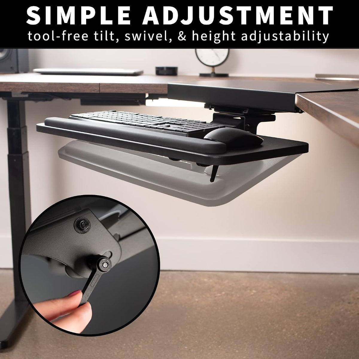 Black Under Desk Corner 25 x 10 inch Keyboard Tray, MOUNT-KB03B