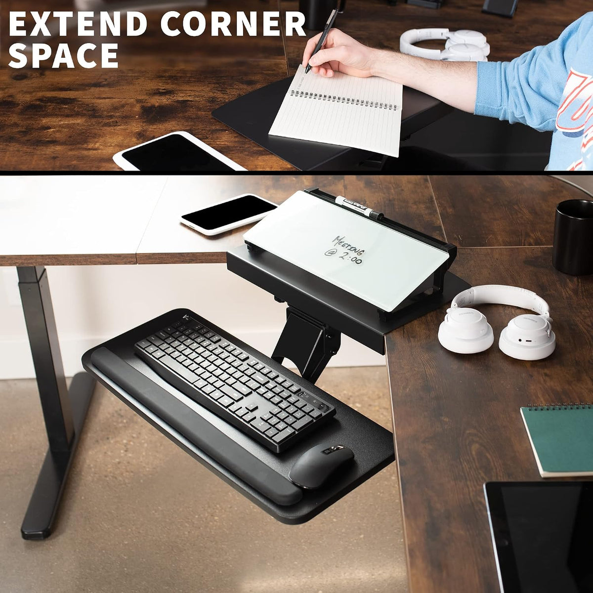 Black Under Desk Corner 25 x 10 inch Keyboard Tray, MOUNT-KB03B