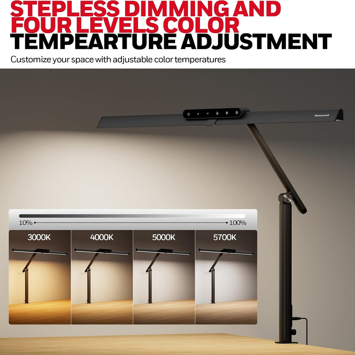 Honeywell HJ1 Sunturalux LED Clamp Desk Lamp 1200LM for Home Office