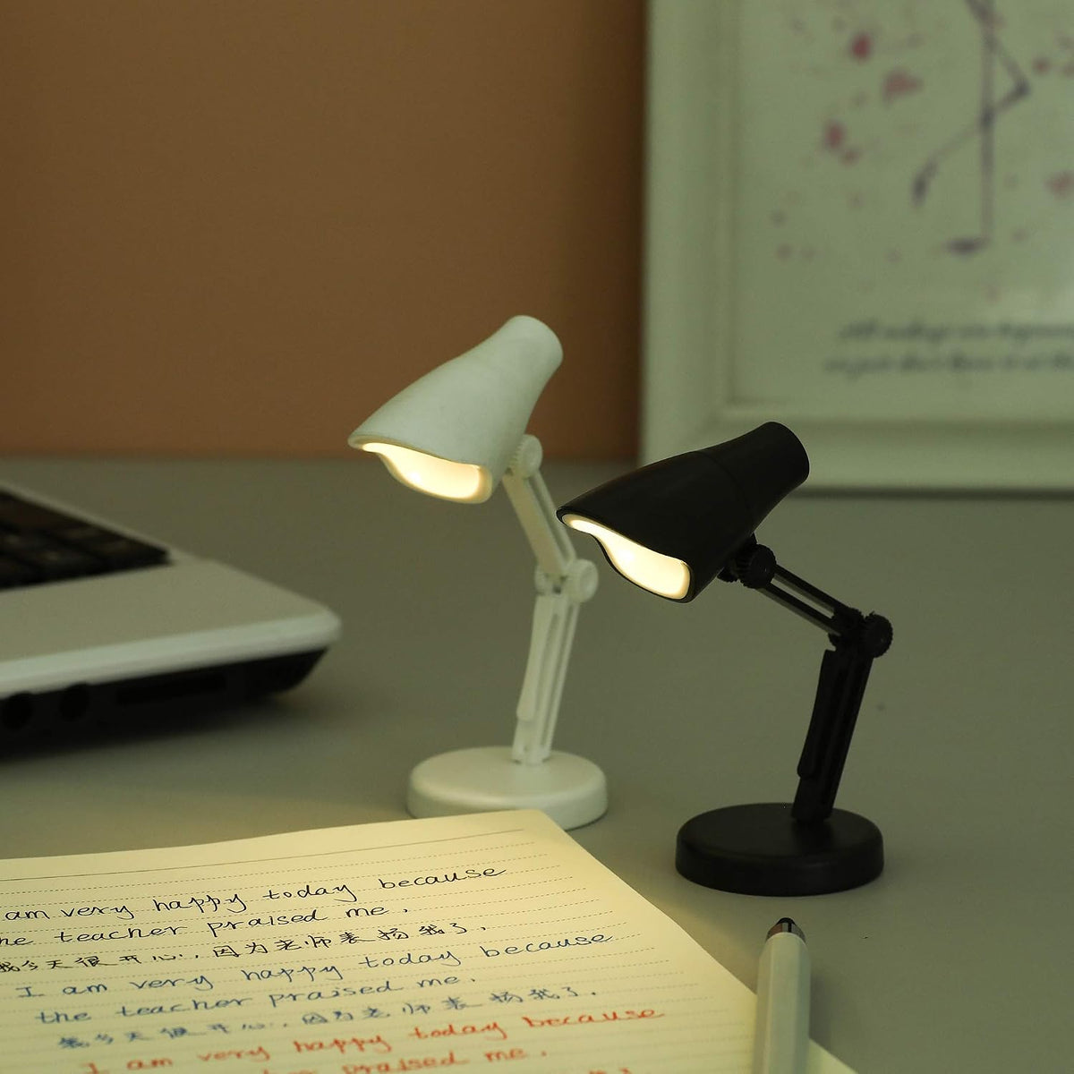 2 Pack LED Mini Table Lamp Fold-able Night Reading Book Lamps - Blue