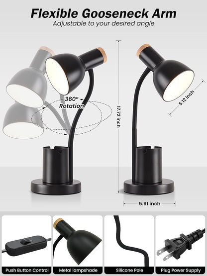 LED Desk Lamp for Home Office, Table Lamp with Pen Holder, 3 Color Modes Reading Light, Eye-Caring Desk Light with Gooseneck, Metal Study Lamp for Dorm Bedside Bedroom (Green Lamp)