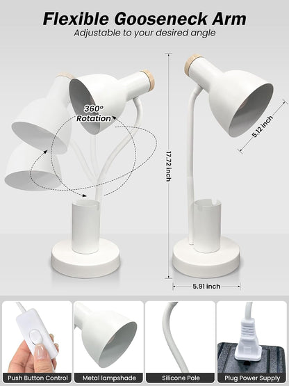 LED Desk Lamp for Home Office, Table Lamp with Pen Holder, 3 Color Modes Reading Light, Eye-Caring Desk Light with Gooseneck, Metal Study Lamp for Dorm Bedside Bedroom (Green Lamp)