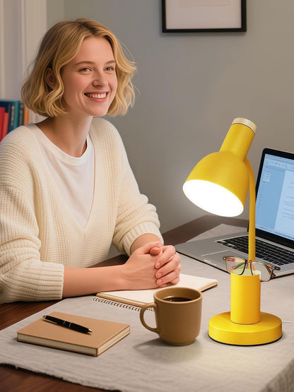 LED Desk Lamp for Home Office, Table Lamp with Pen Holder, 3 Color Modes Reading Light, Eye-Caring Desk Light with Gooseneck, Metal Study Lamp for Dorm Bedside Bedroom (Green Lamp)