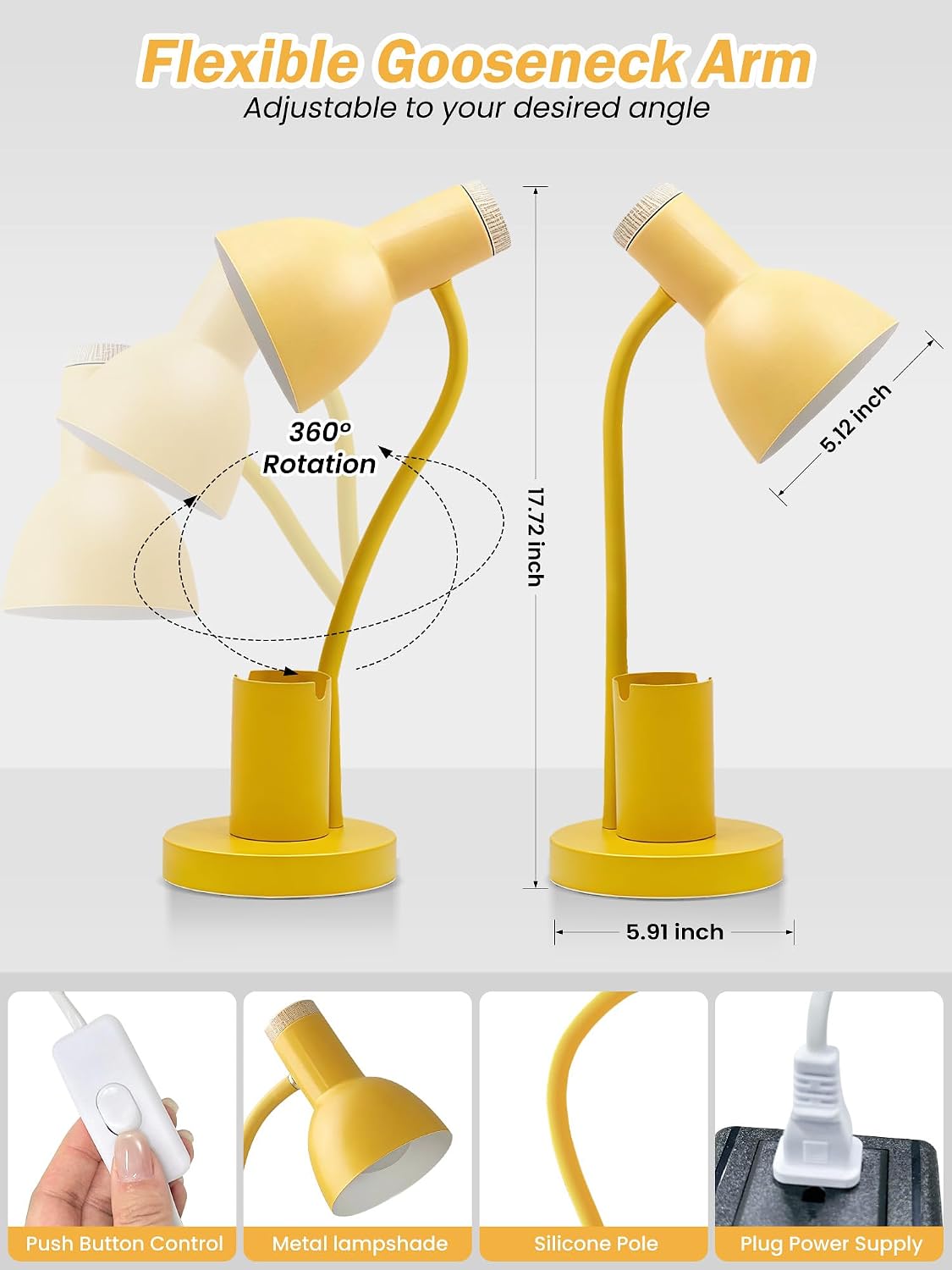 LED Desk Lamp for Home Office, Table Lamp with Pen Holder, 3 Color Modes Reading Light, Eye-Caring Desk Light with Gooseneck, Metal Study Lamp for Dorm Bedside Bedroom (Green Lamp)