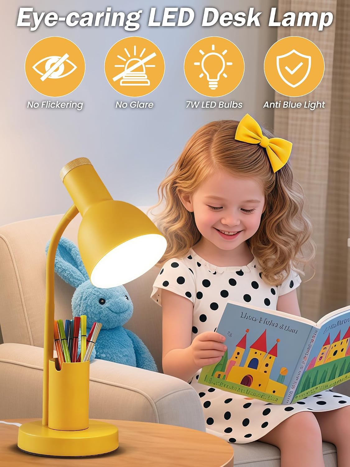 LED Desk Lamp for Home Office, Table Lamp with Pen Holder, 3 Color Modes Reading Light, Eye-Caring Desk Light with Gooseneck, Metal Study Lamp for Dorm Bedside Bedroom (Green Lamp)